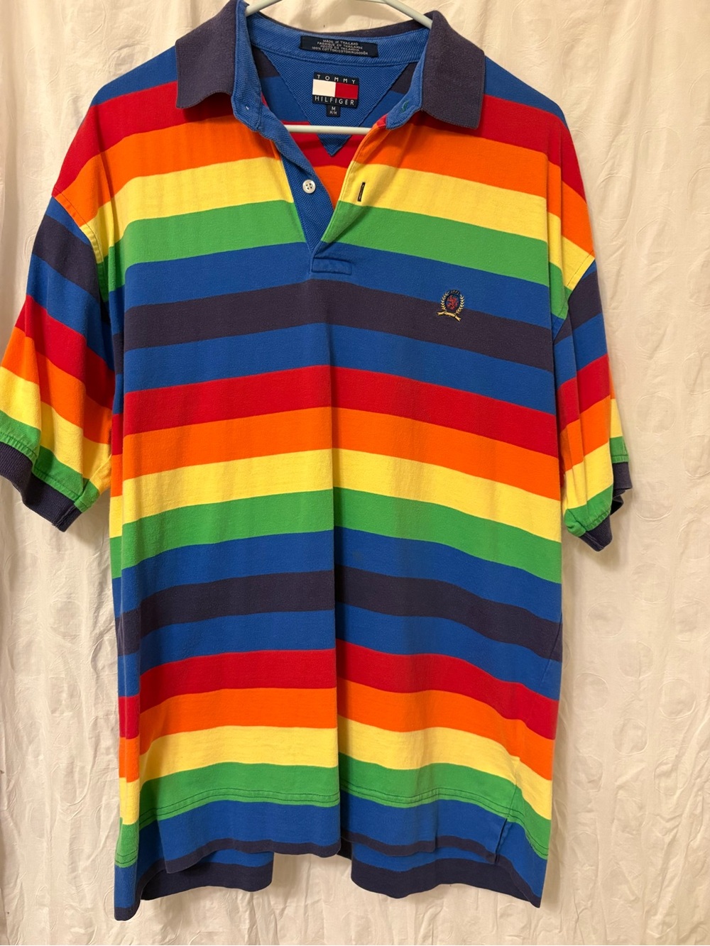 Classic 90s Tommy Hilfiger, Rainbow striped polo shirt. Size medium.